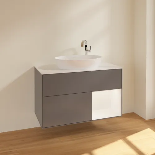 VILLEROY BOCH Toaletní skříňka Finion, s osvětlením, 2 výsuvy, 1000 x 603 x 501 mm, antracitový matný lak / bílý matný lak / bílé matné sklo #F901MTGK, obrázek 2