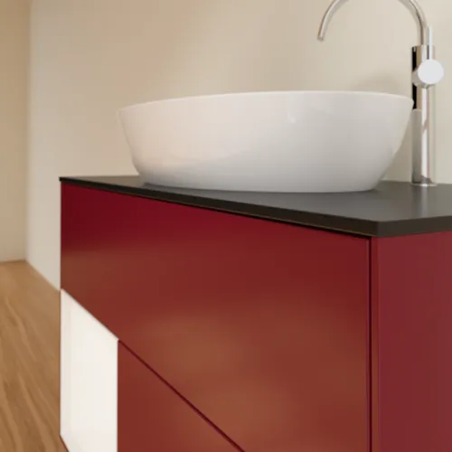 VILLEROY BOCH Toaletní skříňka Finion, s osvětlením, 2 výsuvy, 1000 x 603 x 501 mm, Pivoňka matný lak / Bílý matný lak / Sklo černé matné #F892MTHB, obrázek 6