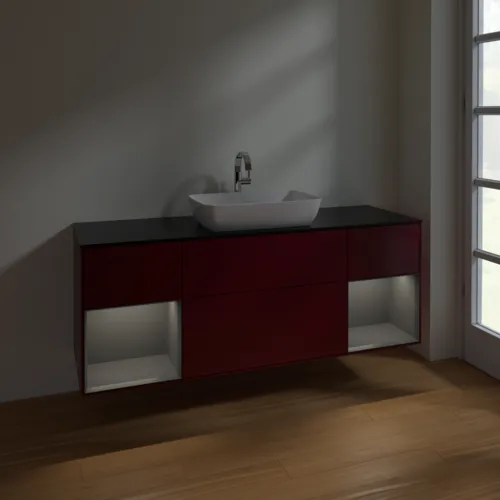 VILLEROY BOCH Toaletní skříňka Finion, s osvětlením, 4 výsuvy, 1600 x 603 x 501 mm, Pivoňka matný lak / Antracit matný lak / Sklo černé matné #F862GKHB, obrázek 5