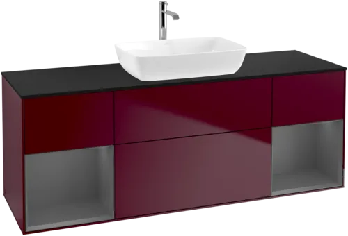 VILLEROY BOCH Toaletní skříňka Finion, s osvětlením, 4 výsuvy, 1600 x 603 x 501 mm, Pivoňka matný lak / Antracit matný lak / Sklo černé matné #F862GKHB