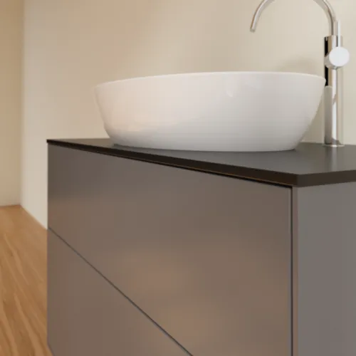 Obrázek VILLEROY BOCH Toaletní skříňka Finion, 2 výsuvy, 1000 x 603 x 501 mm, antracit matný lak / sklo černé matné #F88200GK