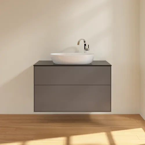 Obrázek VILLEROY BOCH Toaletní skříňka Finion, 2 výsuvy, 1000 x 603 x 501 mm, antracit matný lak / sklo černé matné #F88200GK