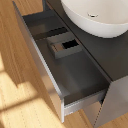 Obrázek VILLEROY BOCH Toaletní skříňka Finion, 2 výsuvy, 1000 x 603 x 501 mm, antracit matný lak / sklo černé matné #F88200GK