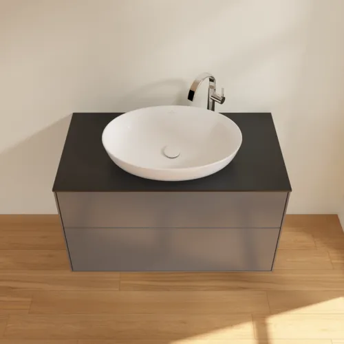 Obrázek VILLEROY BOCH Toaletní skříňka Finion, 2 výsuvy, 1000 x 603 x 501 mm, antracit matný lak / sklo černé matné #F88200GK
