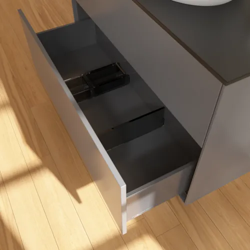 Obrázek VILLEROY BOCH Toaletní skříňka Finion, 2 výsuvy, 1000 x 603 x 501 mm, antracit matný lak / sklo černé matné #F88200GK