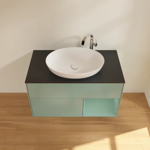 Obrázek VILLEROY BOCH Toaletní skříňka Finion, s osvětlením, 2 výsuvy, 1000 x 603 x 501 mm, olivově matný lak / olivově matný lak / sklo černé matné #F902GMGM