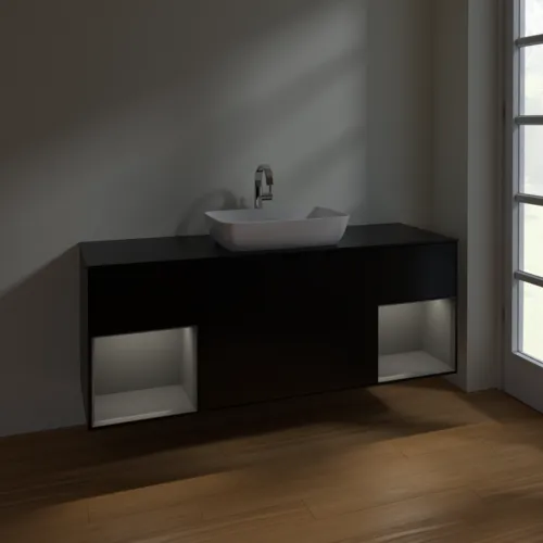VILLEROY BOCH Toaletní skříňka Finion, s osvětlením, 4 výsuvy, 1600 x 603 x 501 mm, černý matný lak / antracitový matný lak / černé matné sklo #F862GKPD, obrázek 5