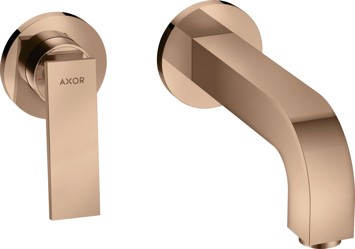 HANSGROHE AXOR Citterio podomítková jednopáková umyvadlová baterie pro montáž na stěnu s pákovým ramínkem, výtokovou trubicí 220 mm a rozetami #39121300 - Leštěné červené zlato