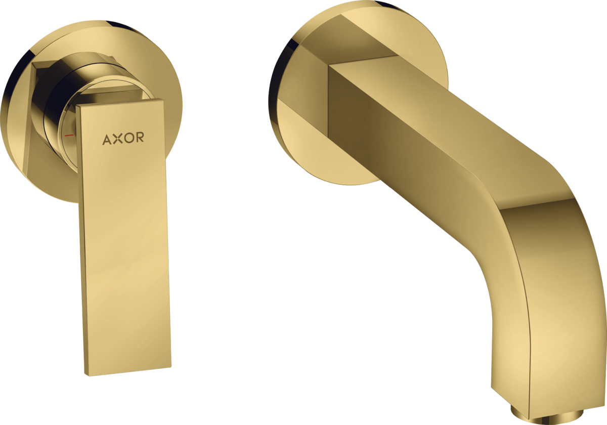 HANSGROHE AXOR Citterio podomítková jednopáková umyvadlová baterie pro montáž na stěnu s pákovým ramínkem, výtokem 220 mm a rozetami #39121990 - Polished Gold Optic