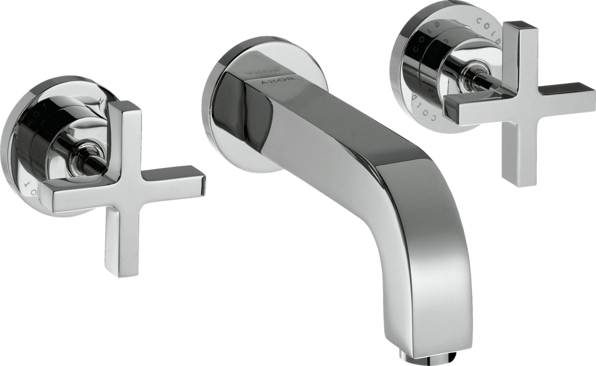 HANSGROHE AXOR Citterio 3otvorová umyvadlová baterie pod omítku, montáž na stěnu, s výtokem 222 mm, s rukojeťmi ve tvaru kříže a rozetami #39143000 - chrom