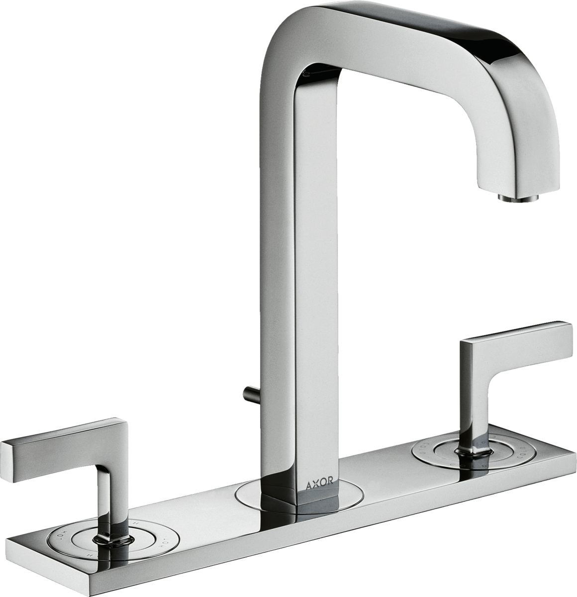 HANSGROHE AXOR Citterio 3otvorová umyvadlová baterie 170 s výtokem 140 mm, páčkovými rukojeťmi a deskou, s odtokovou soupravou s táhlem #39136000 - chrom
