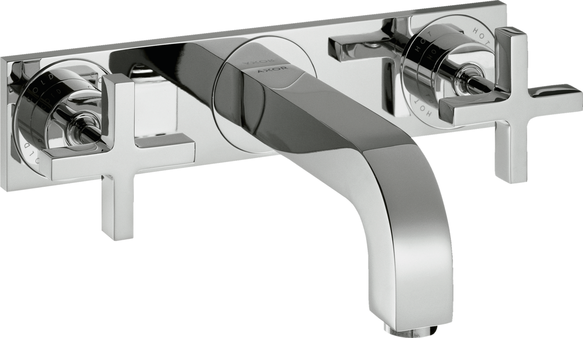 HANSGROHE AXOR Citterio 3otvorová umyvadlová baterie pod omítku, montáž na stěnu, s výtokem 166 mm, s rukojeťmi ve tvaru kříže a deskou #39314000 - chrom