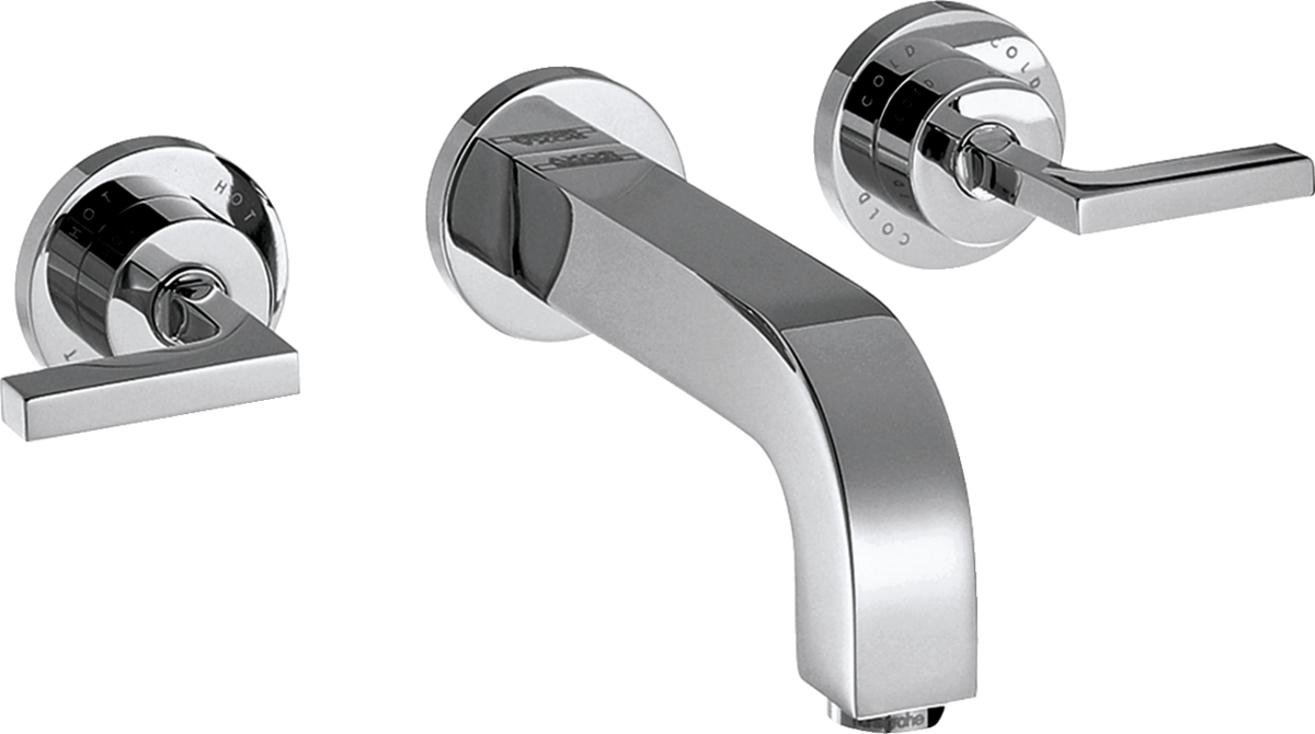 HANSGROHE AXOR Citterio 3otvorová umyvadlová baterie pod omítku, montáž na stěnu, s výtokem 162 mm, s páčkovými rukojeťmi a rozetami #39315000 - chrom