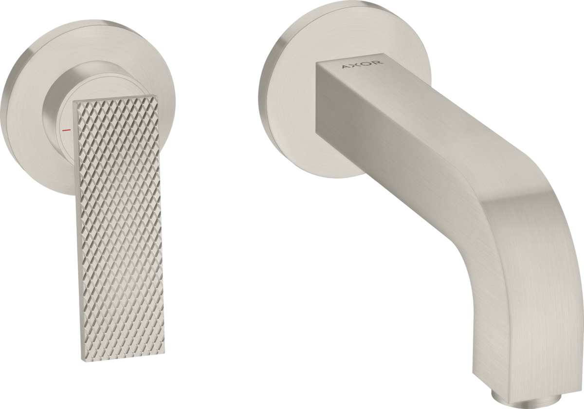 HANSGROHE AXOR Citterio podomítková jednopáková umyvadlová baterie k montáži na stěnu s pákovým ramínkem, výtokovou trubicí 220 mm a rozetami - diamantový brus #39181800 - nerezová ocel Optic