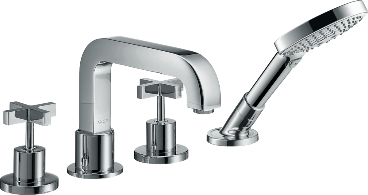 HANSGROHE AXOR Citterio 4otvorová baterie na vanový sokl s rukojeťmi ve tvaru kříže a rozetami #39453000 - chrom