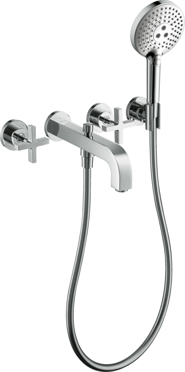 HANSGROHE AXOR Citterio 3otvorová vanová baterie pod omítku, montáž na stěnu, s rukojeťmi ve tvaru kříže a rozetami #39447000 - chrom