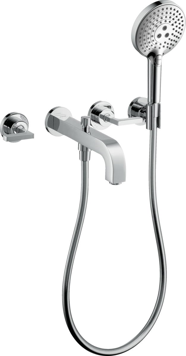 HANSGROHE AXOR Citterio 3otvorová vanová baterie pod omítku, montáž na stěnu, s páčkovými rukojeťmi a rozetami, pro nástěnnou montáž #39448000 - chrom