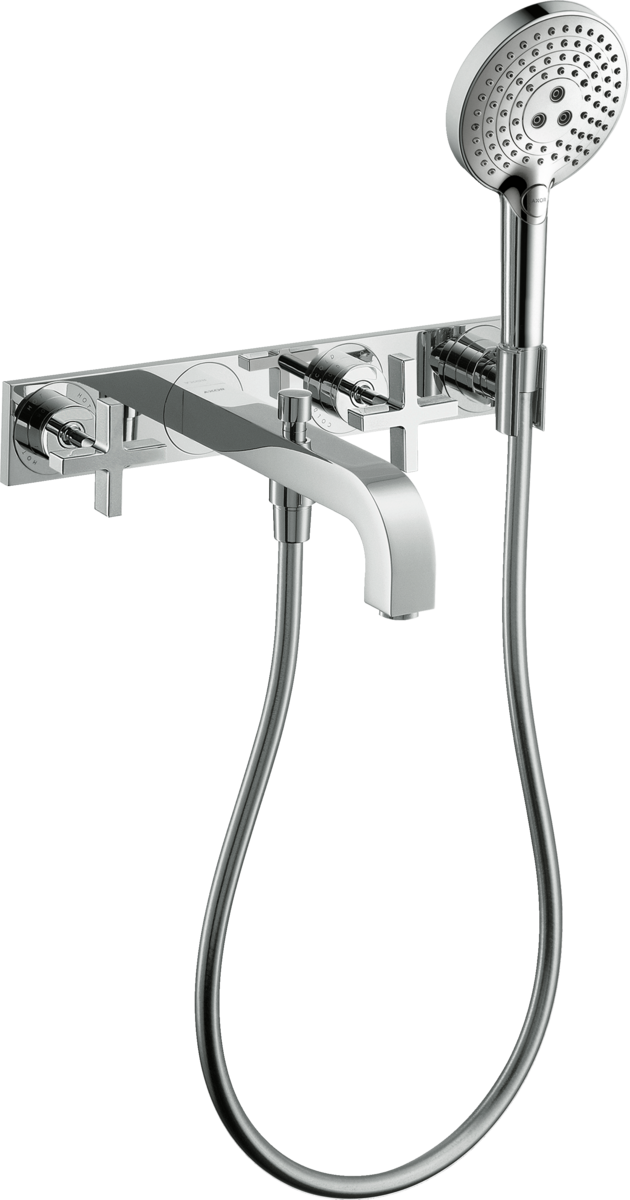 HANSGROHE AXOR Citterio 3otvorová vanová baterie pod omítku, montáž na stěnu, s rukojeťmi ve tvaru kříže a deskou #39441000 - chrom