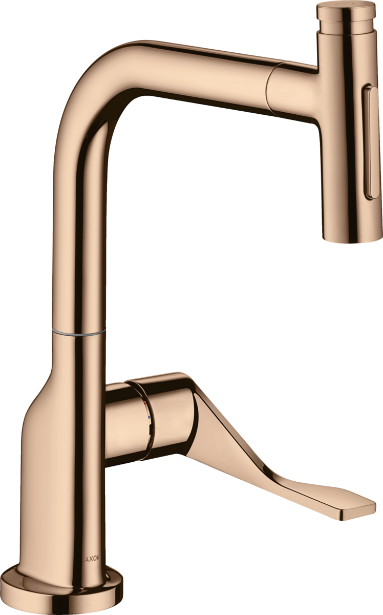 HANSGROHE AXOR Citterio jednopáková kuchyňská baterie Select 230 2jet s vytahovací sprškou a sBoxem #39862300 - Leštěné červené zlato