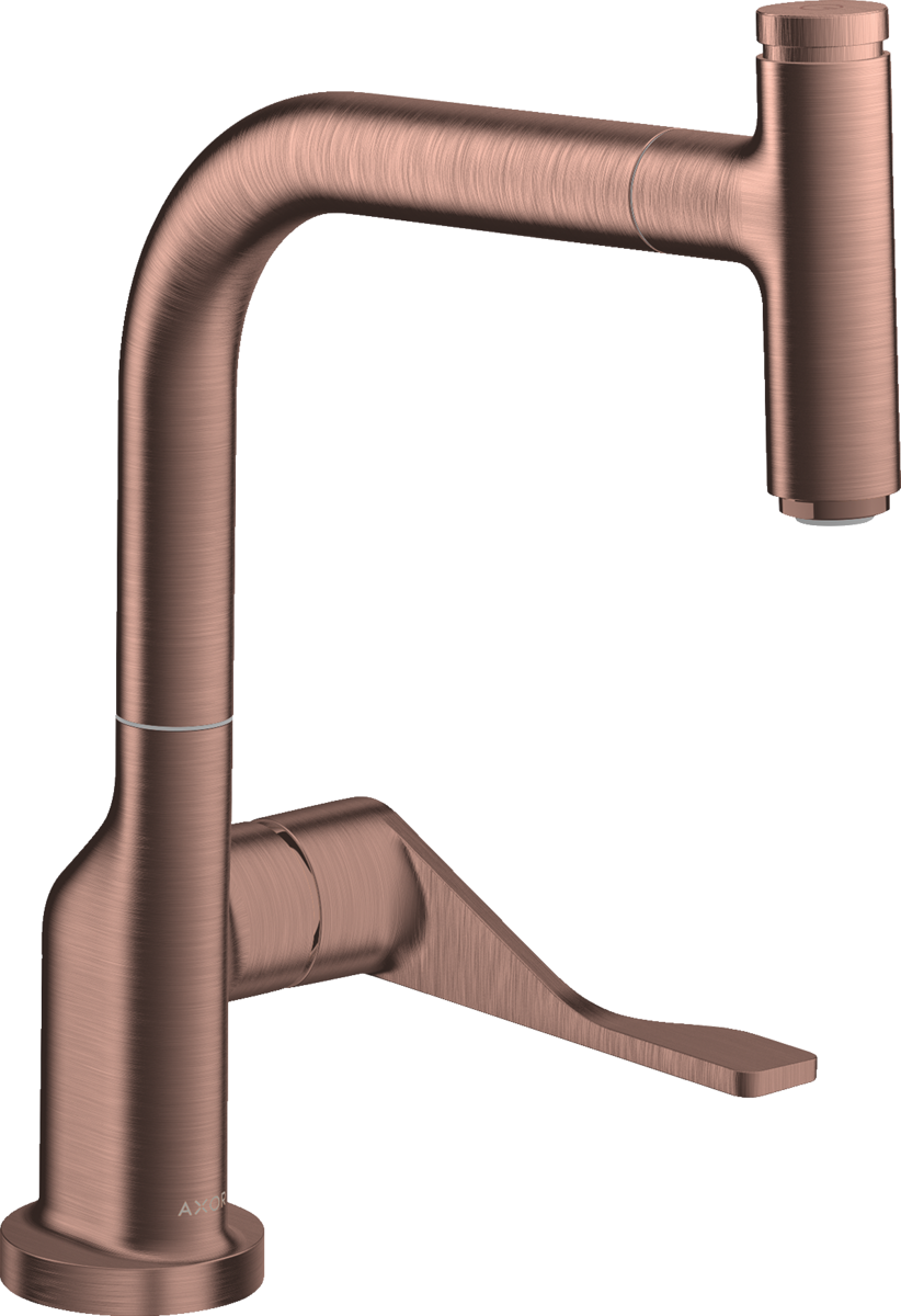 HANSGROHE Jednopáková kuchyňská baterie AXOR Citterio Select 230 s vytahovací výpustí #39861310 - kartáčovaná červenozlatá