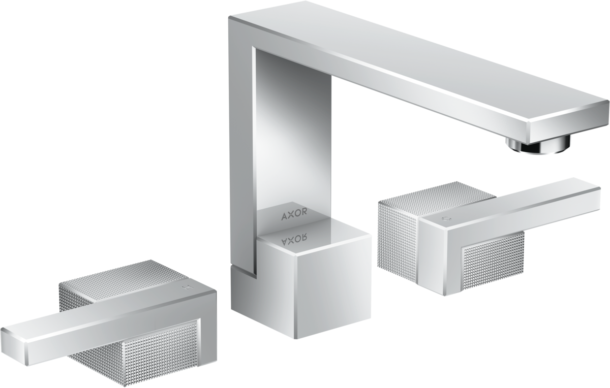HANSGROHE AXOR Edge 3otvorová umyvadlová baterie 130 s odtokovou soupravou Push-Open - diamantový brus #46051000 - chrom