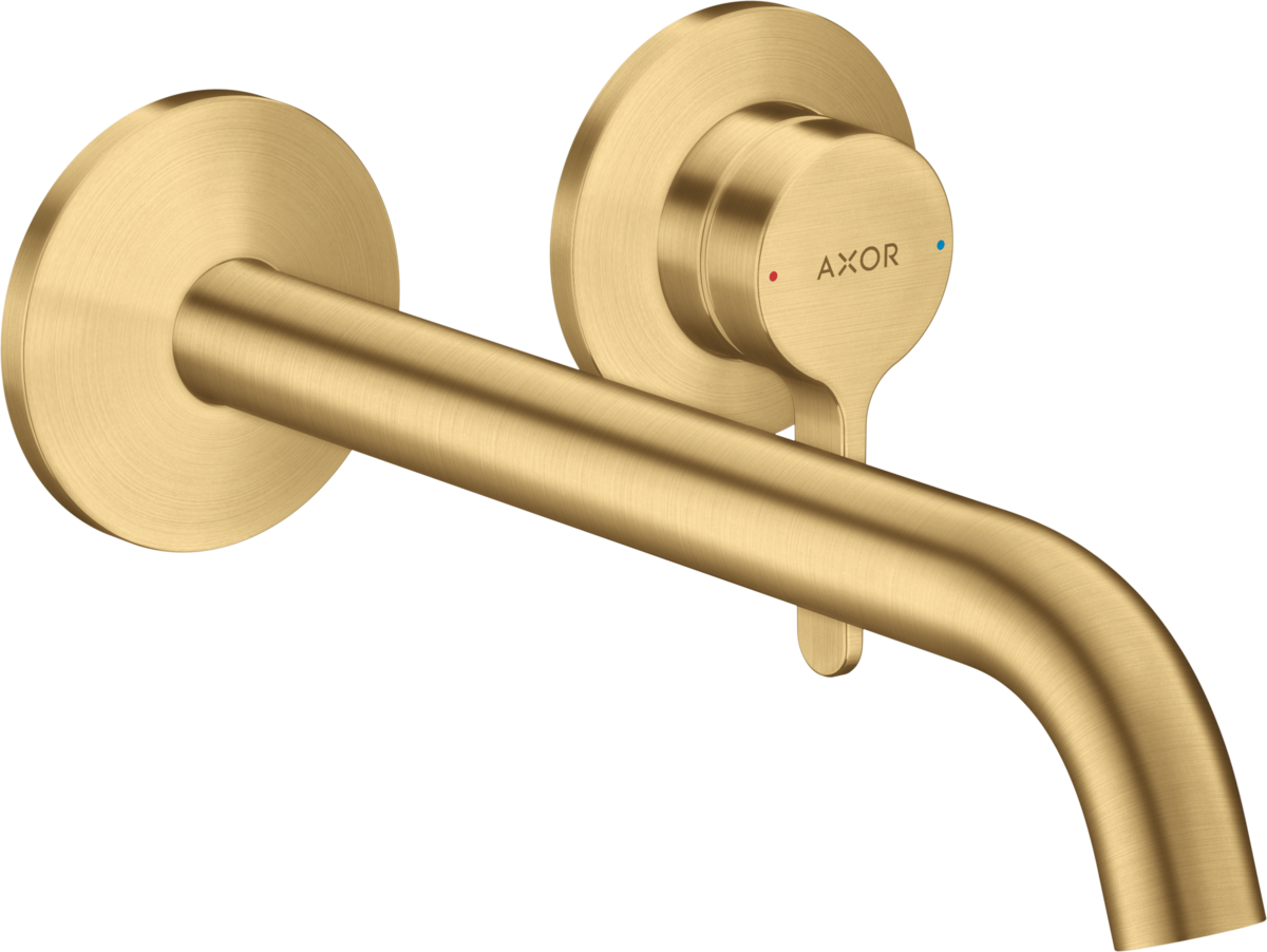 HANSGROHE AXOR One podomítková jednopáková umyvadlová baterie k montáži na stěnu s pákovou rukojetí a výtokem 220 mm #48120250 - Brushed Gold Optic