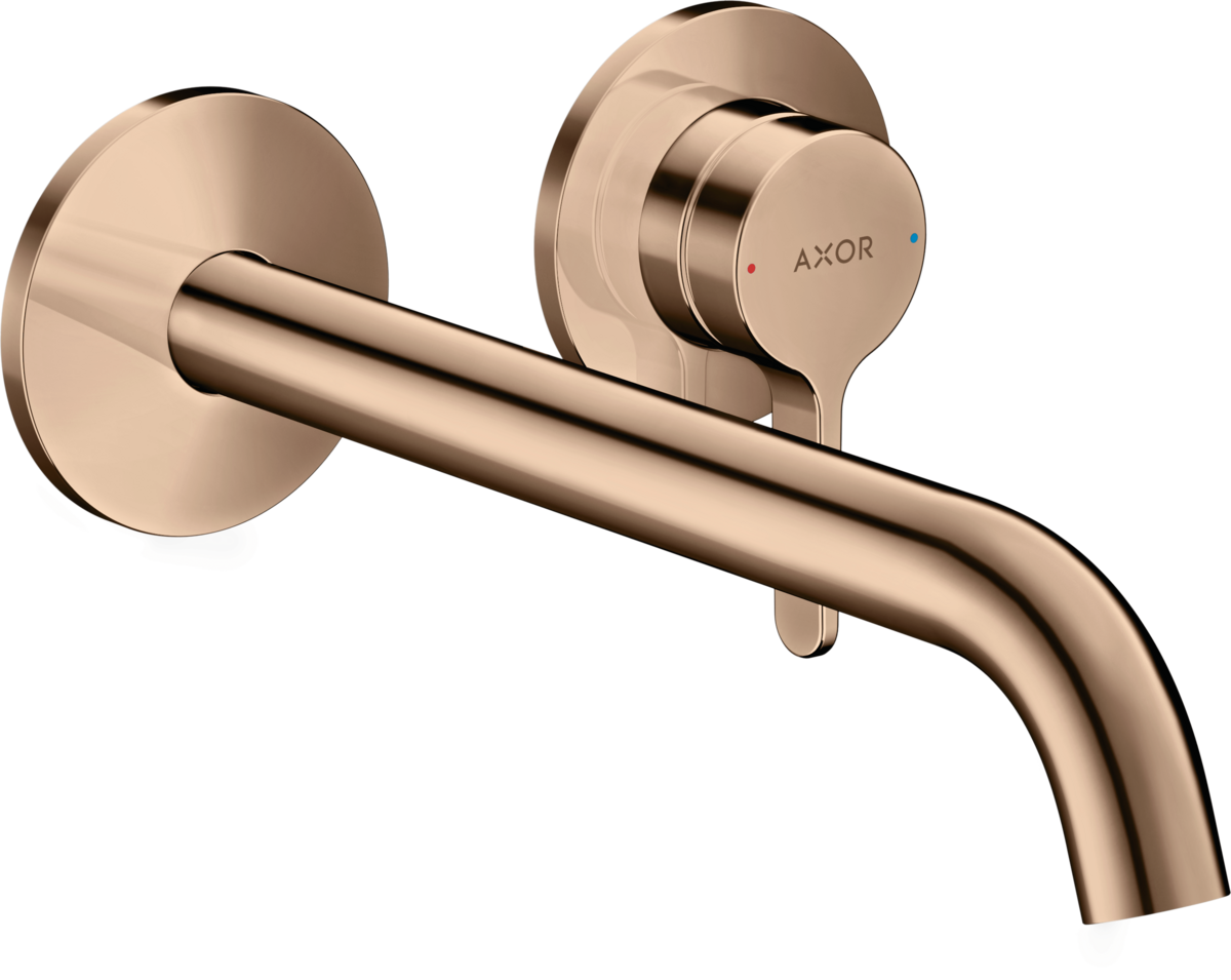 HANSGROHE AXOR One podomítková jednopáková umyvadlová baterie k montáži na stěnu s pákovou rukojetí a výtokem 220 mm #48120300 - Leštěné červené zlato