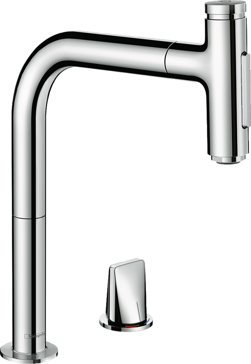 HANSGROHE Metris Select M71 dvouotvorová kuchyňská páková baterie 200, vytahovatelná sprška, 2jet, sBox chrom 73818000