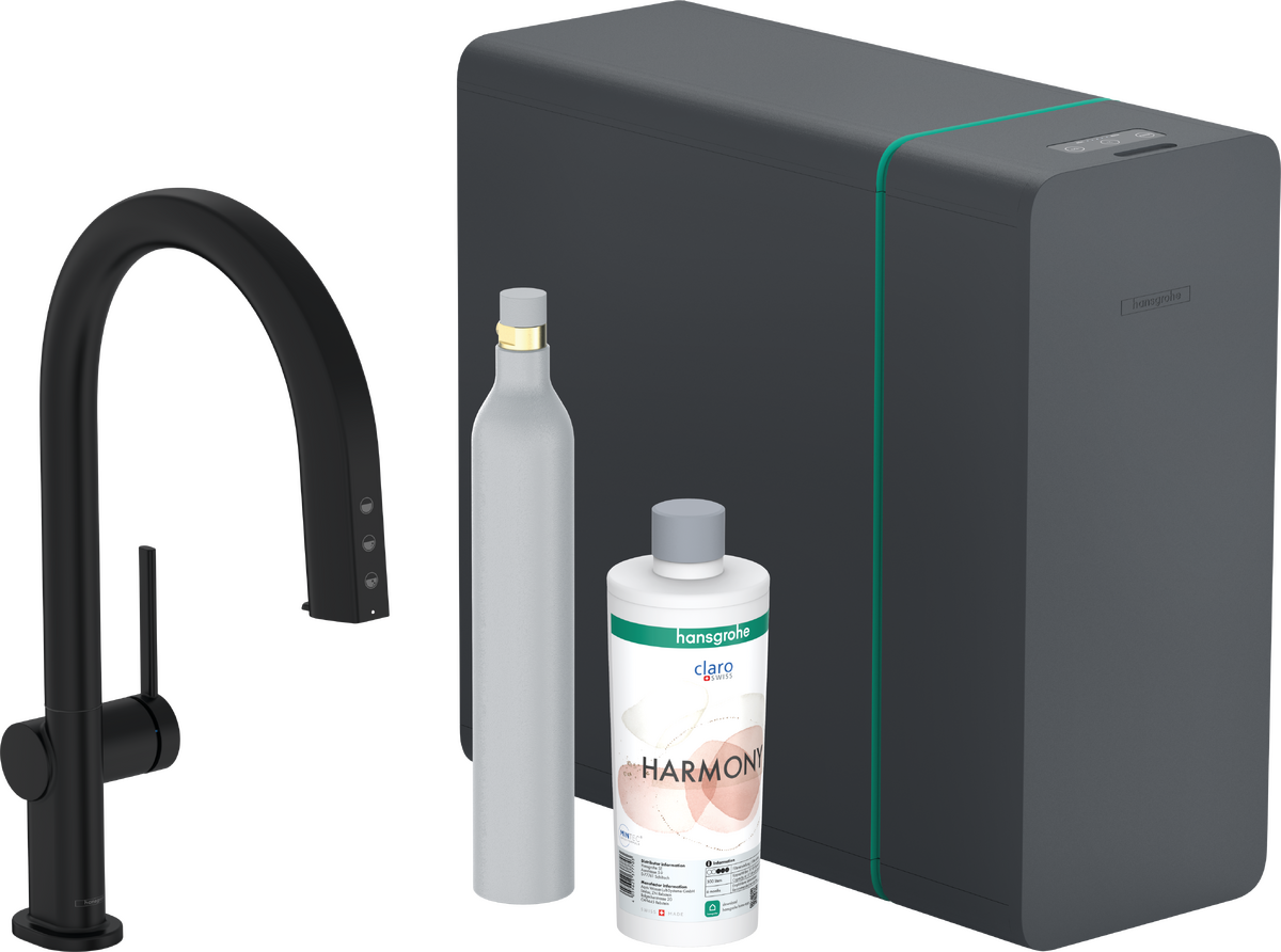 HANSGROHE Aqittura M91 SodaSystem 210, výsuvná hubice, 1jet, sBox lite, startovací sada #76839670 - matná černá
