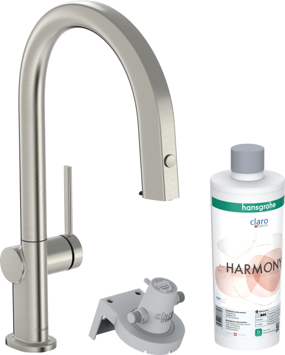 HANSGROHE Aqittura M91 FilterSystem 210, vytahovací výtok, 1jet, startovací sada #76801800 - nerezová ocel