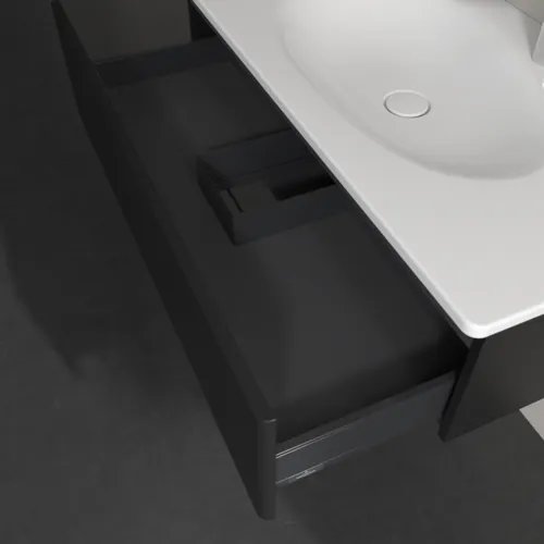 VILLEROY BOCH Toaletní skříňka Antao, 1 zásuvka, 988 x 256 x 493 mm, přední strana bez konstrukce, černý matný lak #K02000PD, obrázek 7