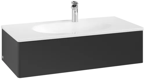VILLEROY BOCH Toaletní skříňka Antao, 1 zásuvka, 988 x 256 x 493 mm, přední strana bez konstrukce, černý matný lak #K02000PD
