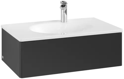 VILLEROY BOCH Toaletní skříňka Antao, 1 zásuvka, 788 x 256 x 496 mm, přední strana bez konstrukce, černý matný lak #K01000PD
