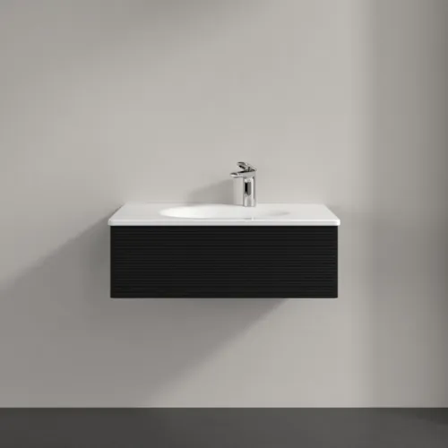VILLEROY BOCH Toaletní skříňka Antao, 1 zásuvka, 788 x 256 x 496 mm, texturovaná přední část, černý matný lak #K01100PD, obrázek 3
