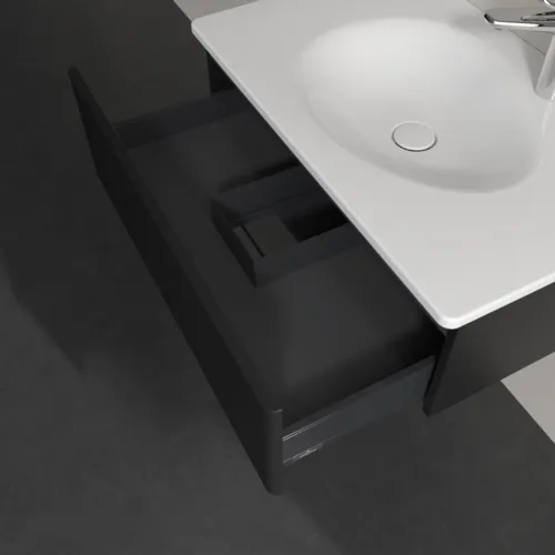 VILLEROY BOCH Toaletní skříňka Antao, 1 zásuvka, 788 x 256 x 496 mm, texturovaná přední část, černý matný lak #K01100PD, obrázek 6