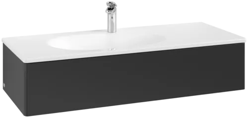 VILLEROY BOCH Toaletní skříňka Antao, 1 zásuvka, 1188 x 256 x 493 mm, přední strana bez konstrukce, černý matný lak #K03000PD