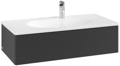 VILLEROY BOCH Toaletní skříňka Antao, 1 zásuvka, 988 x 256 x 493 mm, texturovaná přední část, černý matný lak #K02100PD