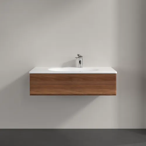 VILLEROY BOCH Toaletní skříňka Antao, 1 zásuvka, 988 x 256 x 493 mm, strukturovaná přední část, teplý ořech #K02100HM, obrázek 3