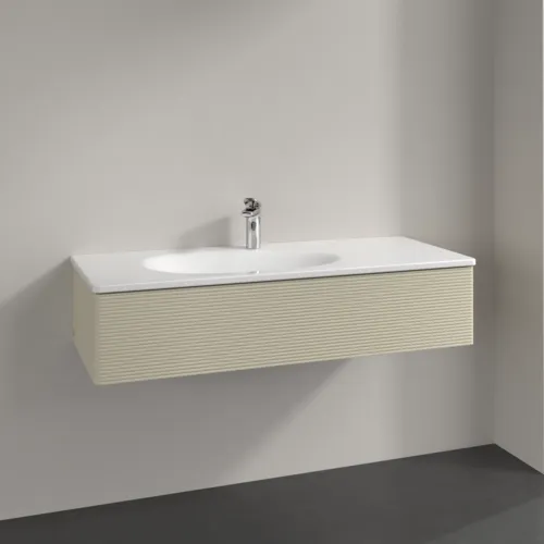 VILLEROY BOCH Toaletní skříňka Antao, 1 zásuvka, 1188 x 256 x 493 mm, přední strana s konstrukcí, hedvábně šedý matný lak #K03100HJ, obrázek 2