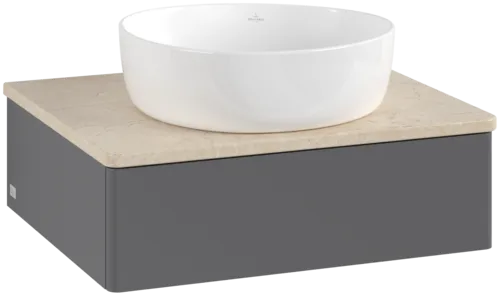 VILLEROY BOCH Toaletní skříňka Antao, 1 zásuvka, 600 x 190 x 500 mm, přední strana bez konstrukce, antracitový matný lak / Botticino #K07013GK