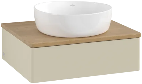 VILLEROY BOCH Toaletní skříňka Antao, 1 zásuvka, 600 x 190 x 500 mm, přední strana bez konstrukce, hedvábně šedý matný lak / medový dub #K07011HJ