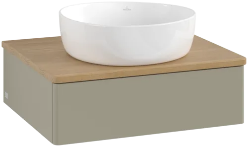 VILLEROY BOCH Toaletní skříňka Antao, 1 zásuvka, 600 x 190 x 500 mm, přední strana bez konstrukce, Stone Grey Matt Lacquer / Honey Oak #K07011HK