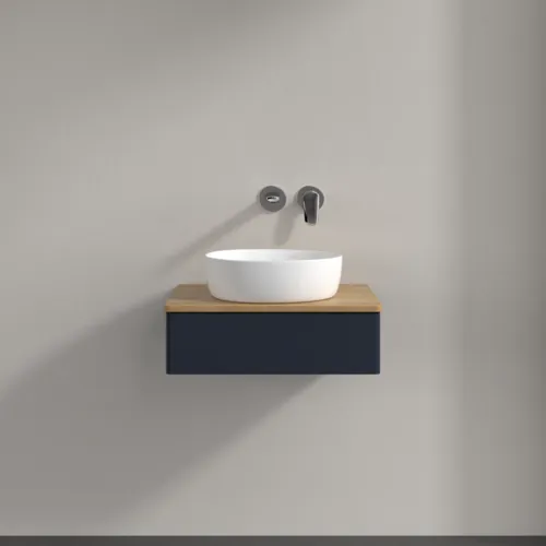 VILLEROY BOCH Toaletní skříňka Antao, 1 zásuvka, 600 x 190 x 500 mm, přední strana bez konstrukce, Midnight Blue Matt Lacquer / Honey Oak #K07011HG, obrázek 3