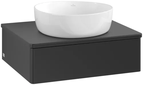 VILLEROY BOCH Toaletní skříňka Antao, 1 zásuvka, 600 x 190 x 500 mm, přední strana bez konstrukce, černý matný lak / černý matný lak #K07010PD