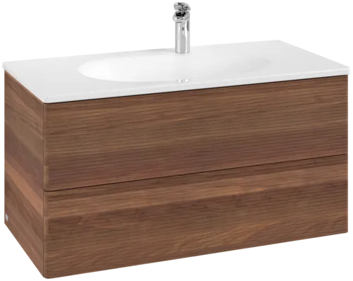 VILLEROY BOCH Toaletní skříňka Antao, 2 výsuvy, 988 x 504 x 496 mm, texturovaná přední část, teplý ořech #K05100HM