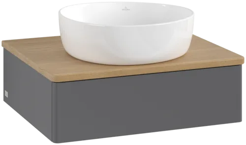 VILLEROY BOCH Toaletní skříňka Antao, 1 zásuvka, 600 x 190 x 500 mm, přední strana bez konstrukce, antracitový matný lak / medový dub #K07011GK