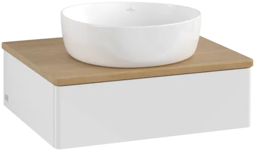 VILLEROY BOCH Toaletní skříňka Antao, 1 zásuvka, 600 x 190 x 500 mm, přední strana bez konstrukce, lesklý bílý lak / medový dub #K07011GF