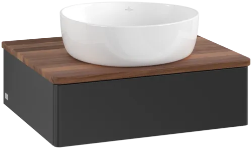 VILLEROY BOCH Toaletní stolek Antao, 1 zásuvka, 600 x 190 x 500 mm, přední strana bez konstrukce, černý matný lak / teplý ořech #K07012PD