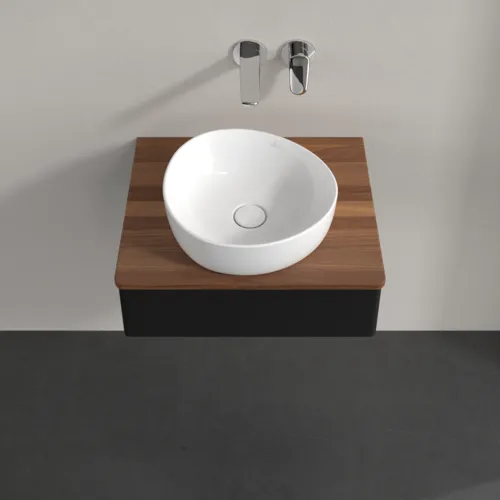 VILLEROY BOCH Toaletní stolek Antao, 1 zásuvka, 600 x 190 x 500 mm, přední strana bez konstrukce, černý matný lak / teplý ořech #K07012PD, obrázek 4