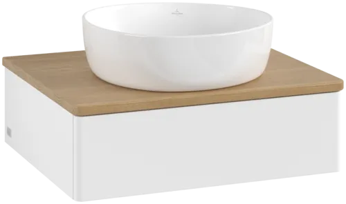 VILLEROY BOCH Toaletní stolek Antao, 1 zásuvka, 600 x 190 x 500 mm, přední strana bez konstrukce, bílý matný lak / medový dub #K07011MT